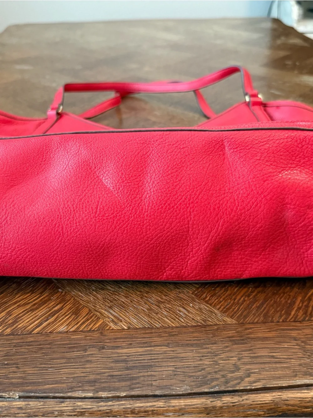 Tory Burch Bright Red Pebbled Leather Shoulder Bag with Logo Medallion